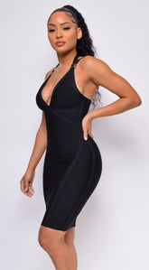 Make Your Entrance Black Buckle Strap Bandage Dress